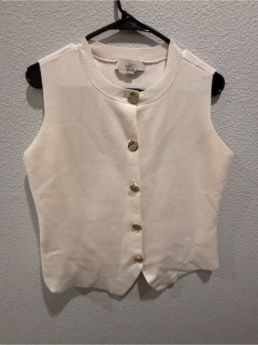 LOFT Cream Button-Front Sleeveless Knit Shell - Picture 2 of 10
